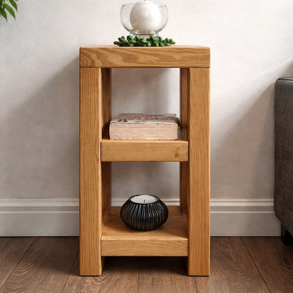Handcrafted Rustic Side Sofa Table – Solid Wood Narrow Side Table UK | 22 cm Depth