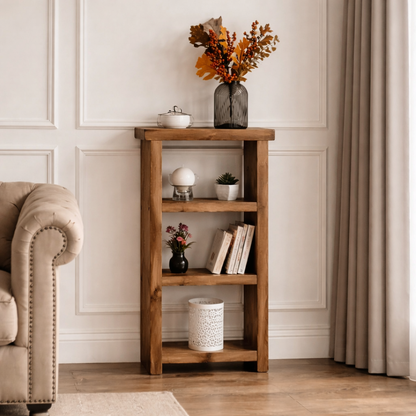 Rustic Tall Bookshelf - Vertical Storage Unit Handmade From Solid Wood With Wood Wax Coating