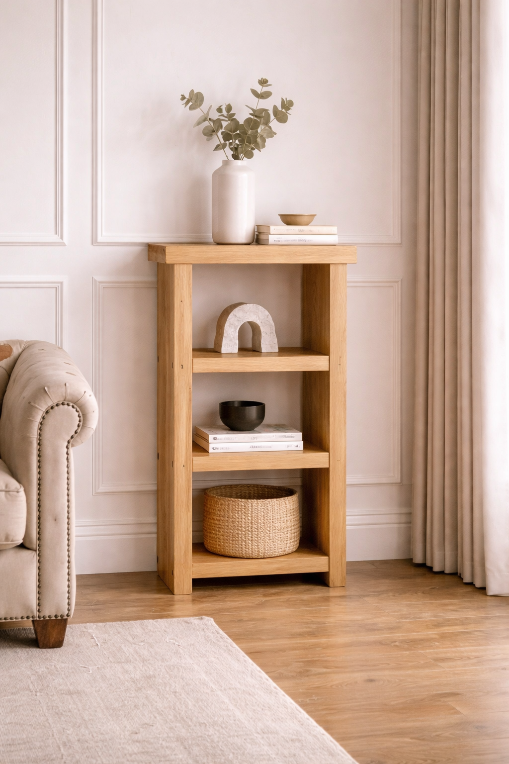 Rustic Tall Bookshelf - Vertical Storage Unit Handmade From Solid Wood With Wood Wax Coating