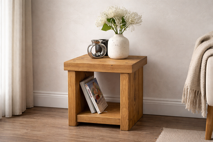 Handcrafted Rustic Side Sofa Mini Table – Solid Wood Narrow Side Table UK | 22 cm Depth