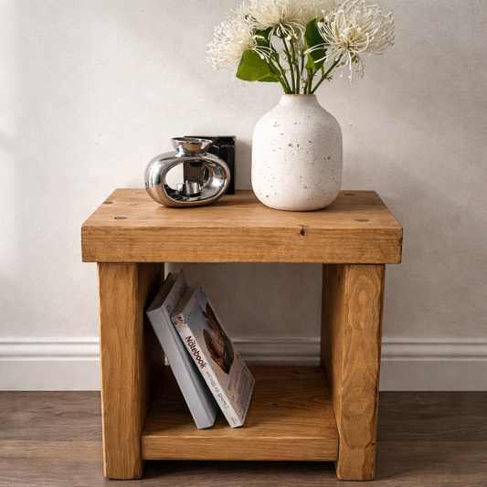 Handcrafted Rustic Side Sofa Mini Table – Solid Wood Narrow Side Table UK | 22 cm Depth