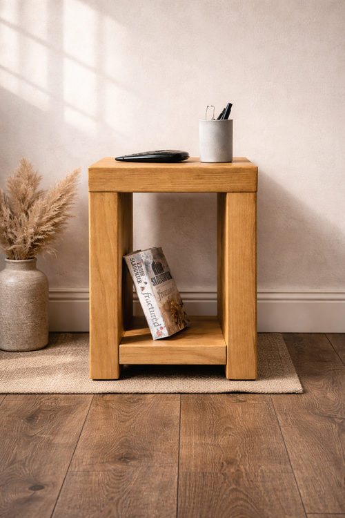 Handmade Rustic Side Table – Solid Wood Mini Side Table UK | Narrow Design