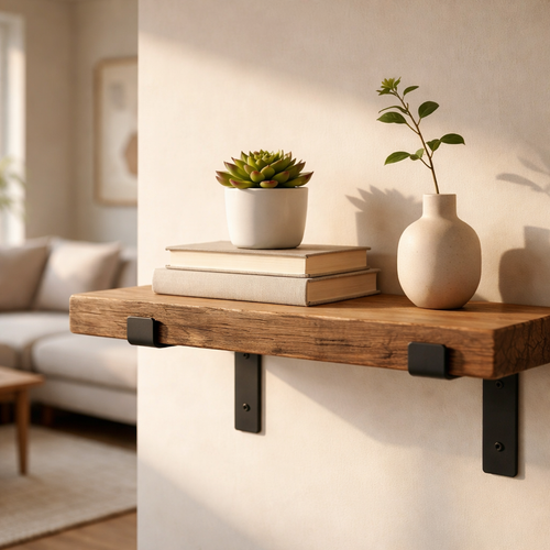 Rustic Wooden Shelf UK | Lipped Brackets 22 cm Depth