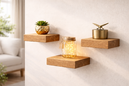 Wooden Mini Block Shelf – Handcrafted Solid Wood Wall-Mounted Display Shelf