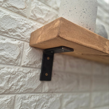 Rustic Wooden Shelf UK – Solid Pine | L Bracket Wall Support & Classic Rustic Decor