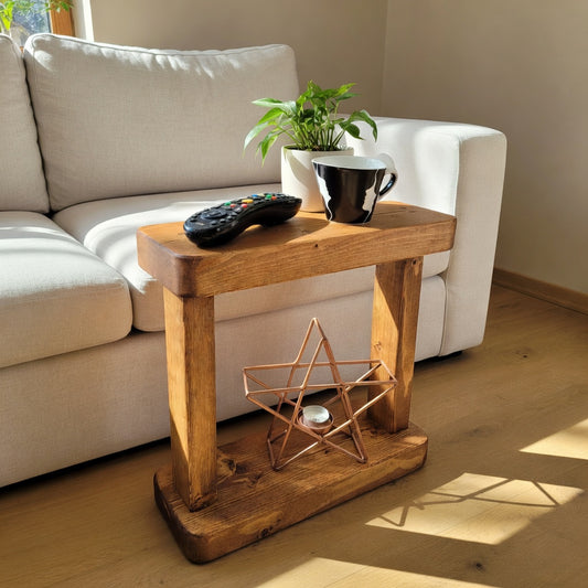 Rustic Mini Table – Solid Wood Handcrafted Side Table with Wood Wax Finish