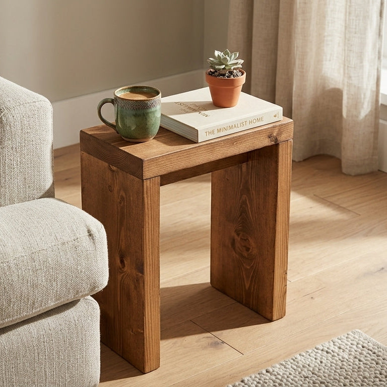 Rustic Bedside Table – Solid Wood Table with Protective Wax Finish, Compact Design