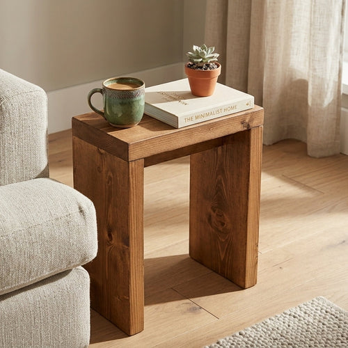 Rustic Bedside Table – Solid Wood Table with Protective Wax Finish, Compact Design