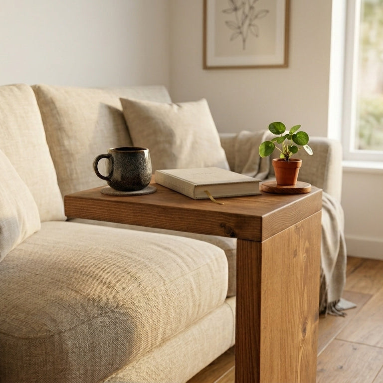 Rustic Bedside Table – Solid Wood Table with Protective Wax Finish, Compact Design