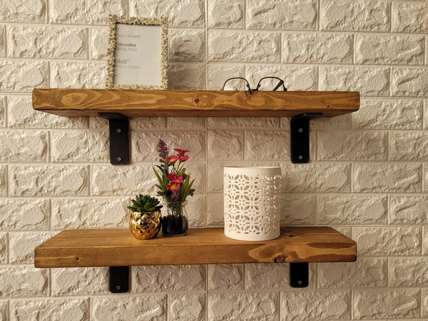 Rustic Shelf 12 cm Shelves Handmade +L Shape BRACKETS fine finish 30cm - 140cm Lengths Available