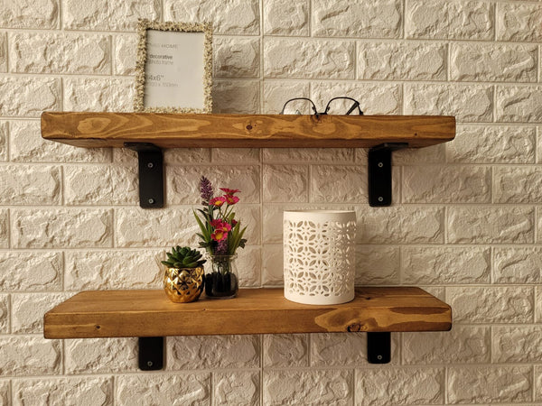 Rustic Shelf Floating Industrial Mantle Shelves Handmade +L Shape BRACKETS fine finish 30cm - 130cm Lengths Available