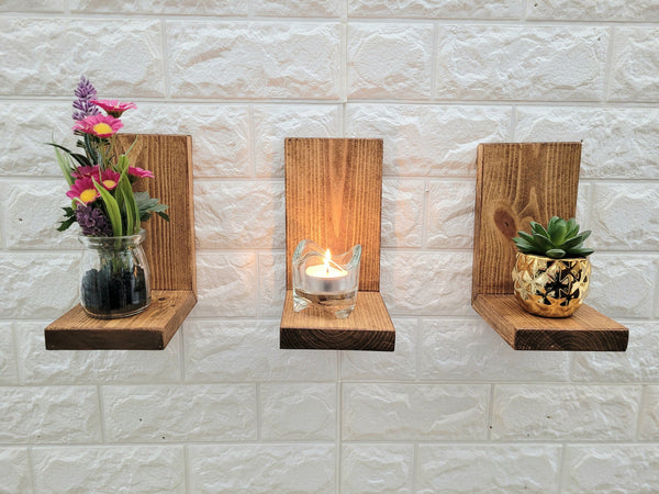 Mini Floating L SHAPE shelves handmade wood rustic small shelf candle holder various colour