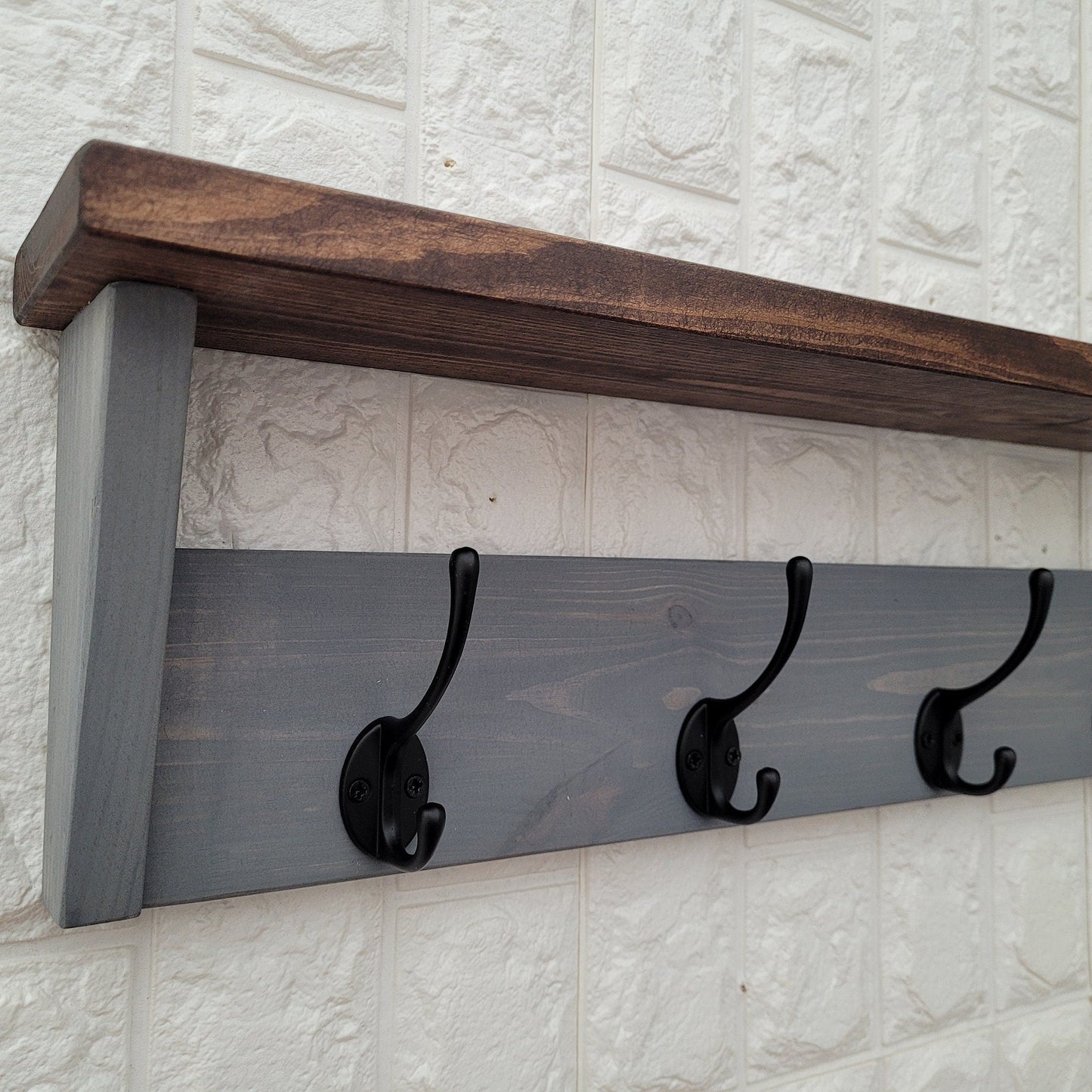 Coat Rack with rustic Shelf- Wall Mounted Floating Shelf for Hallway, Entryway, Utility Room or Bathroom.