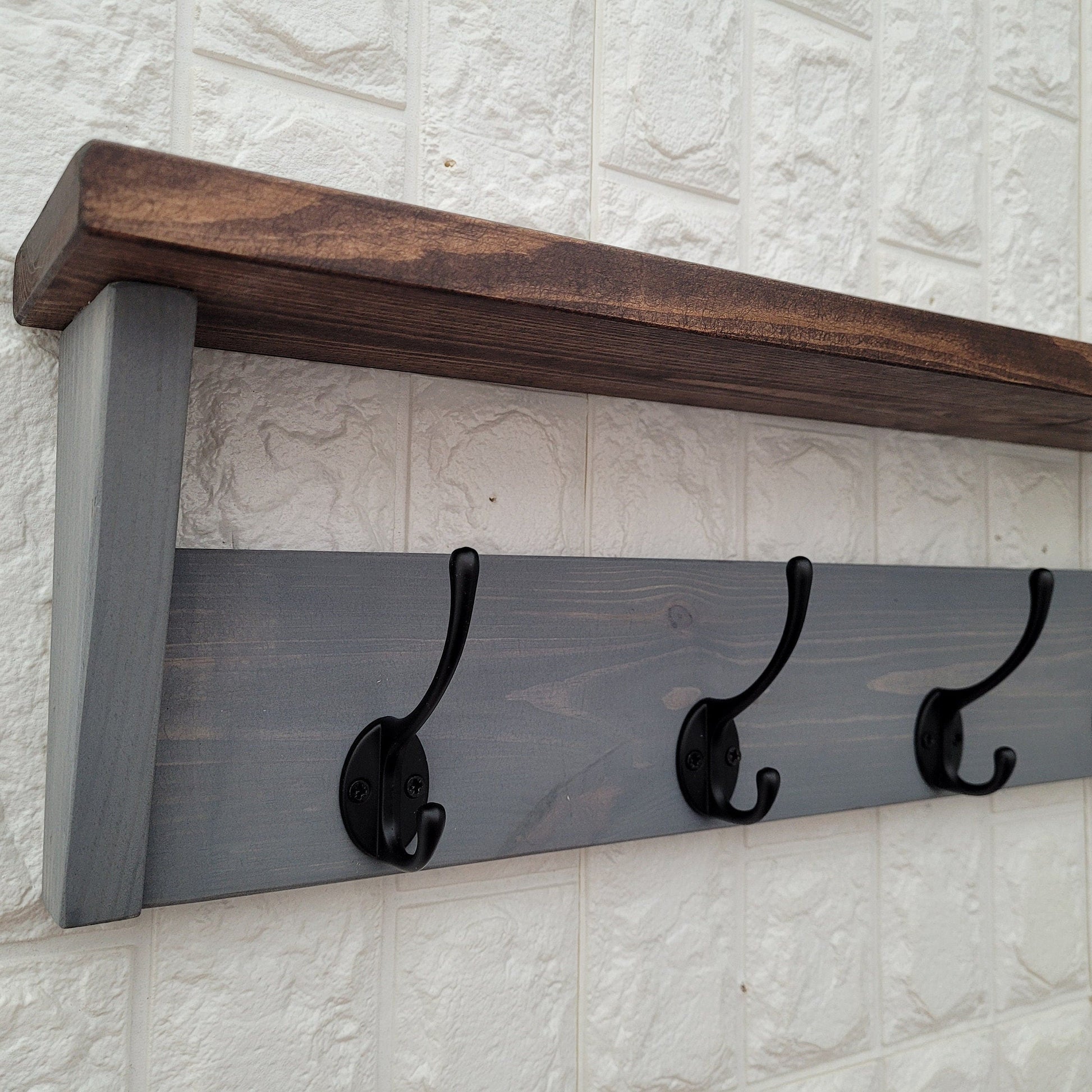 Coat Rack with rustic Shelf- Wall Mounted Floating Shelf for Hallway, Entryway, Utility Room or Bathroom.