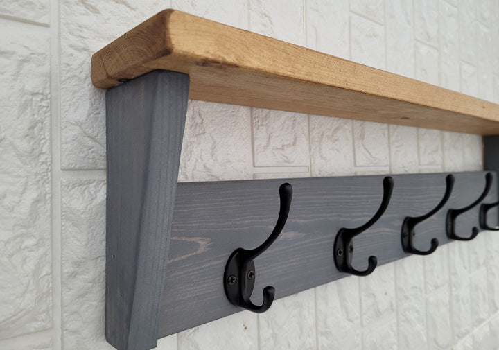 Coat Rack with Shelf- Wall Mounted Floating Shelf for Hallway, Entryway, Utility Room or Bathroom. Coat rack /Rustic shelf