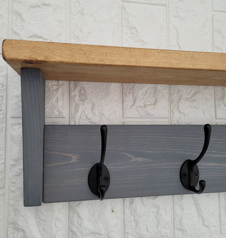 Coat Rack with Shelf- Wall Mounted Floating Shelf for Hallway, Entryway, Utility Room or Bathroom. Coat rack /Rustic shelf