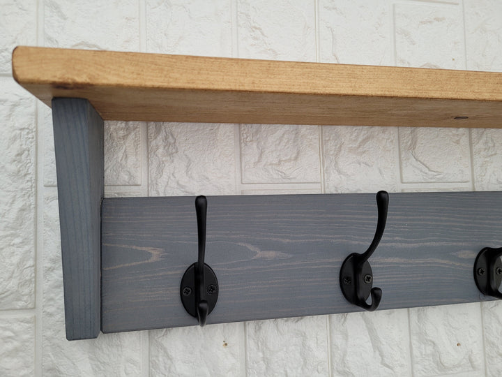 Coat Rack with Shelf- Wall Mounted Floating Shelf for Hallway, Entryway, Utility Room or Bathroom. Coat rack /Rustic shelf