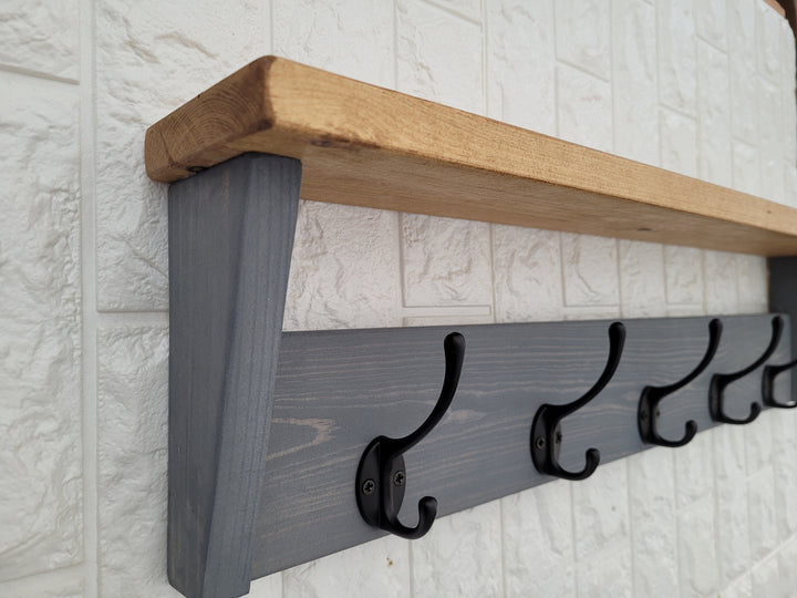 Coat Rack with Shelf- Wall Mounted Floating Shelf for Hallway, Entryway, Utility Room or Bathroom. Coat rack /Rustic shelf