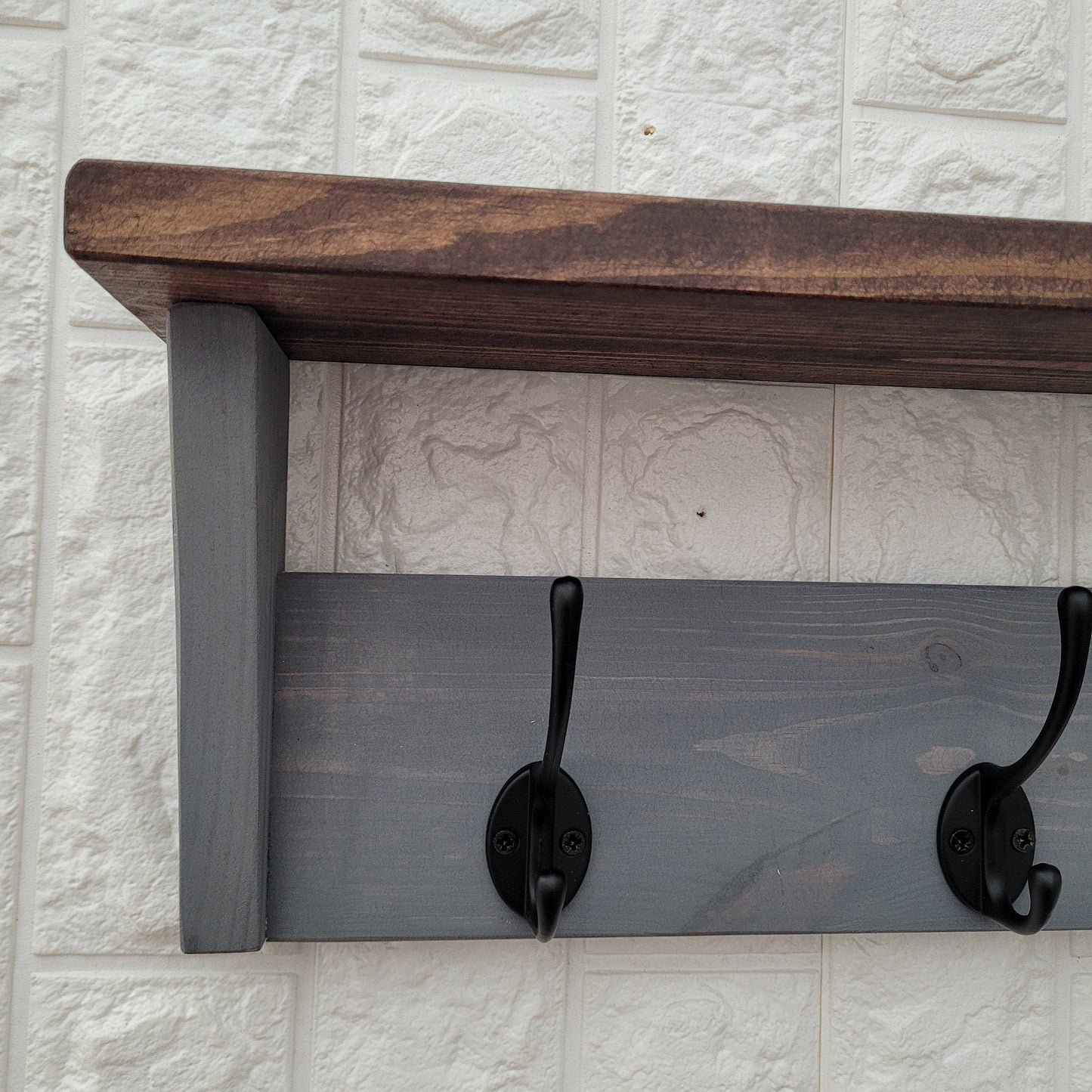 Coat Rack with rustic Shelf- Wall Mounted Floating Shelf for Hallway, Entryway, Utility Room or Bathroom.