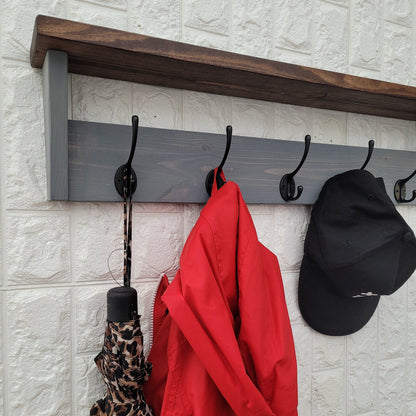 Coat Rack with rustic Shelf- Wall Mounted Floating Shelf for Hallway, Entryway, Utility Room or Bathroom.