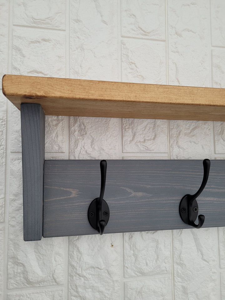 Coat Rack with Shelf- Wall Mounted Floating Shelf for Hallway, Entryway, Utility Room or Bathroom. Coat rack /Rustic shelf