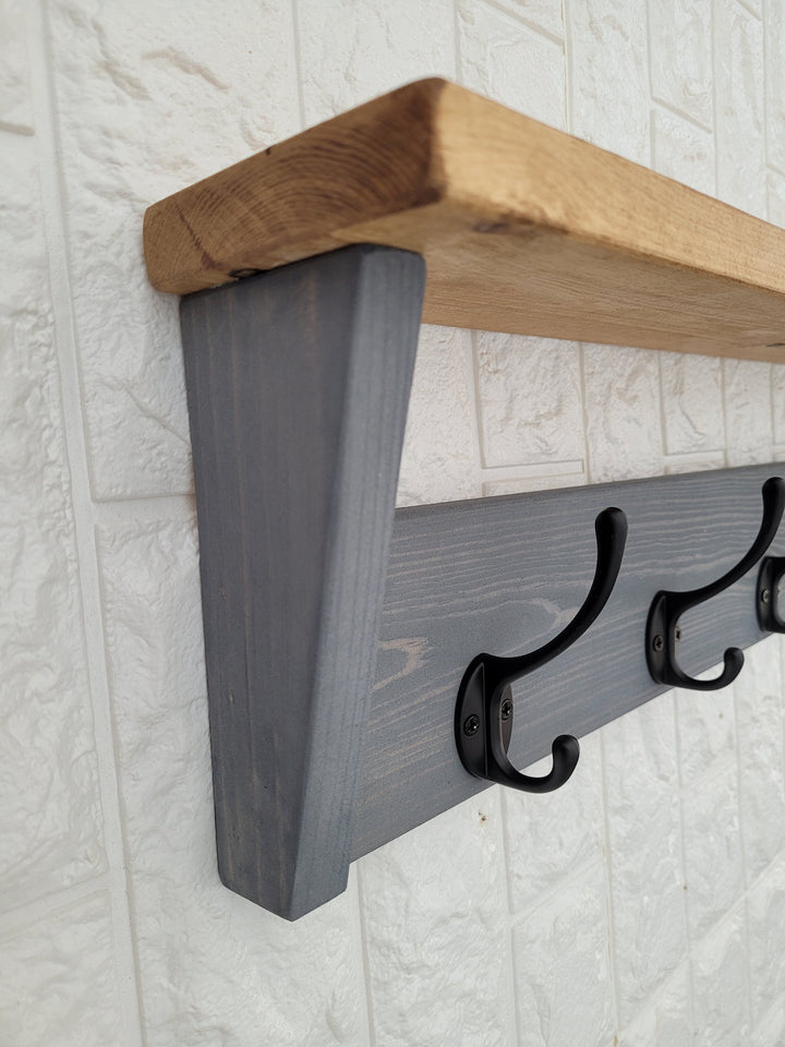 Coat Rack with Shelf- Wall Mounted Floating Shelf for Hallway, Entryway, Utility Room or Bathroom. Coat rack /Rustic shelf