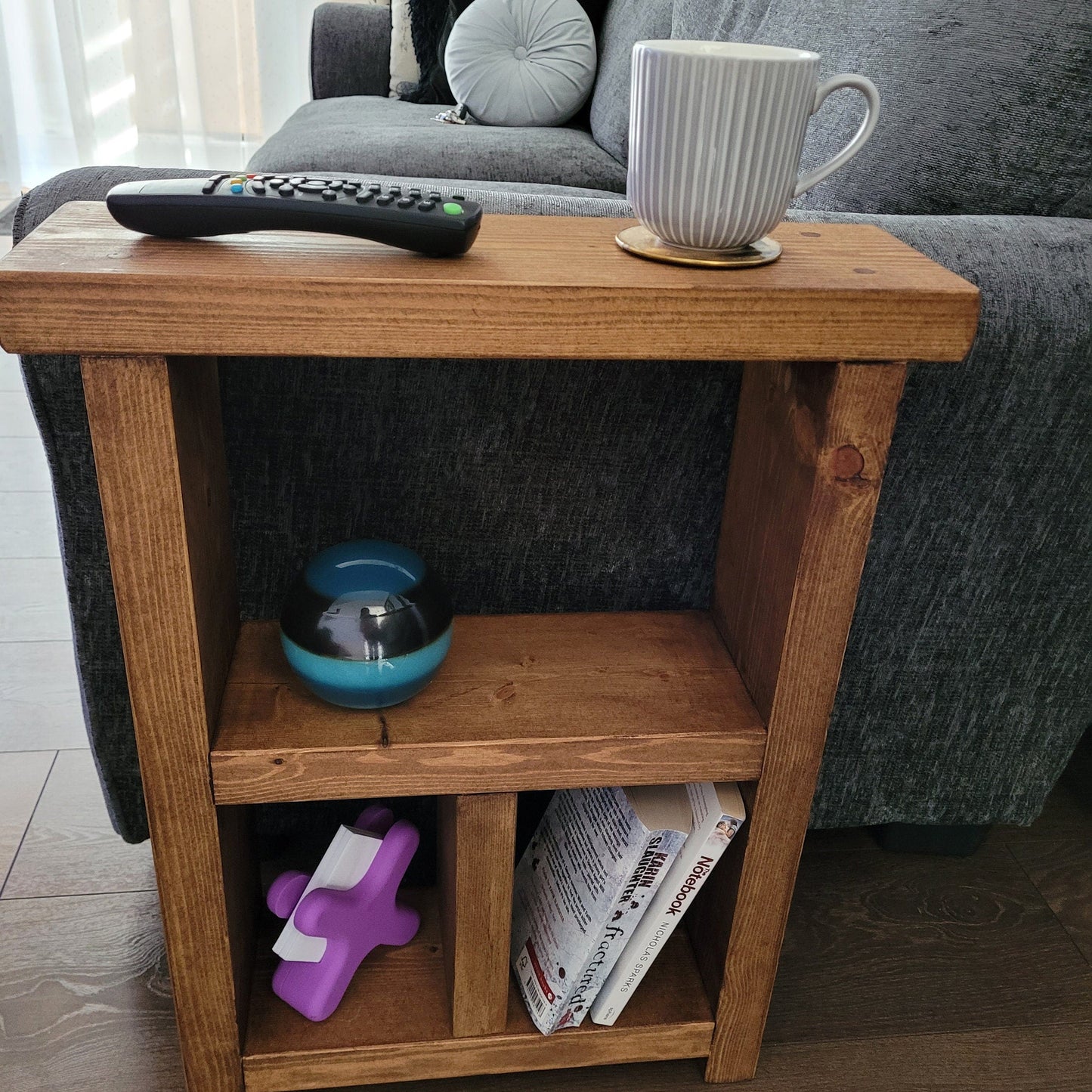 Rustic T wooden end coffee slim narrow side lamp table various colours and sizes handmade
