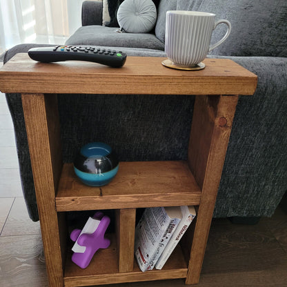 Rustic T wooden end coffee slim narrow side lamp table various colours and sizes handmade