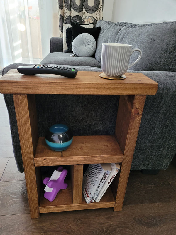 Rustic T wooden end coffee slim narrow side lamp table various colours and sizes handmade