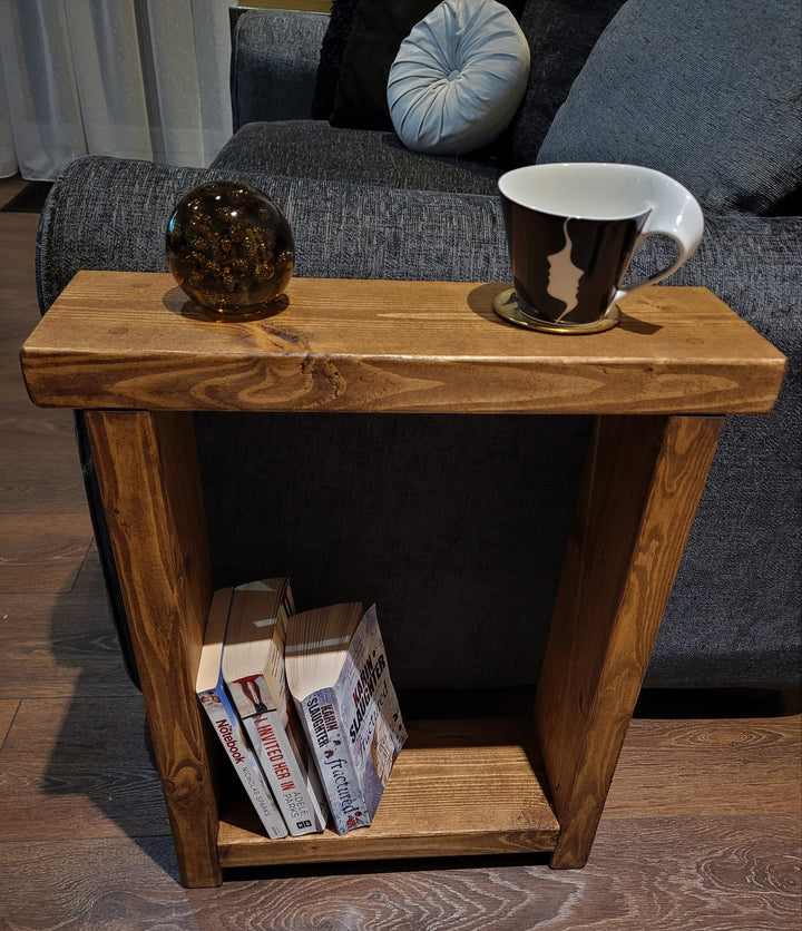 Solid Wooden 17.5 cm end table,Rustic coffee table, slim narrow side waxed table, sofa table