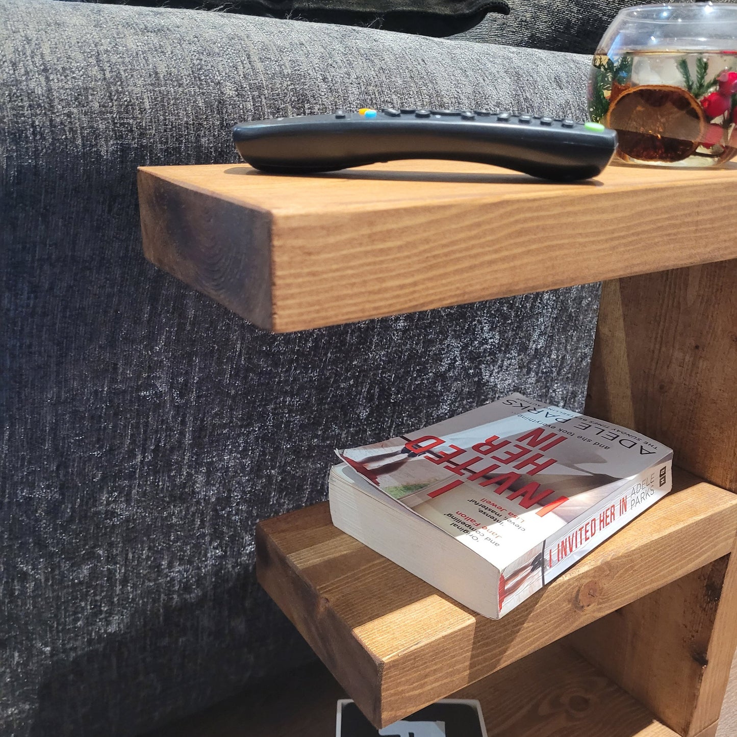 Rustic Wood E SHAPE end coffee slim narrow side sofa waxed solid table various colours and sizes