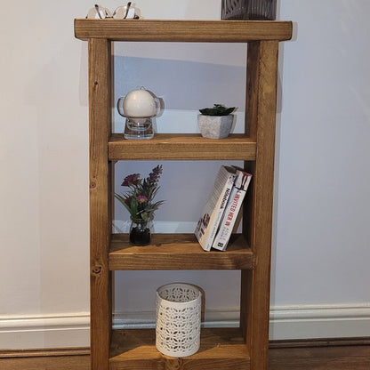 Rustic shelving unit tall side narrow table book shelf various colours and sizes handmade