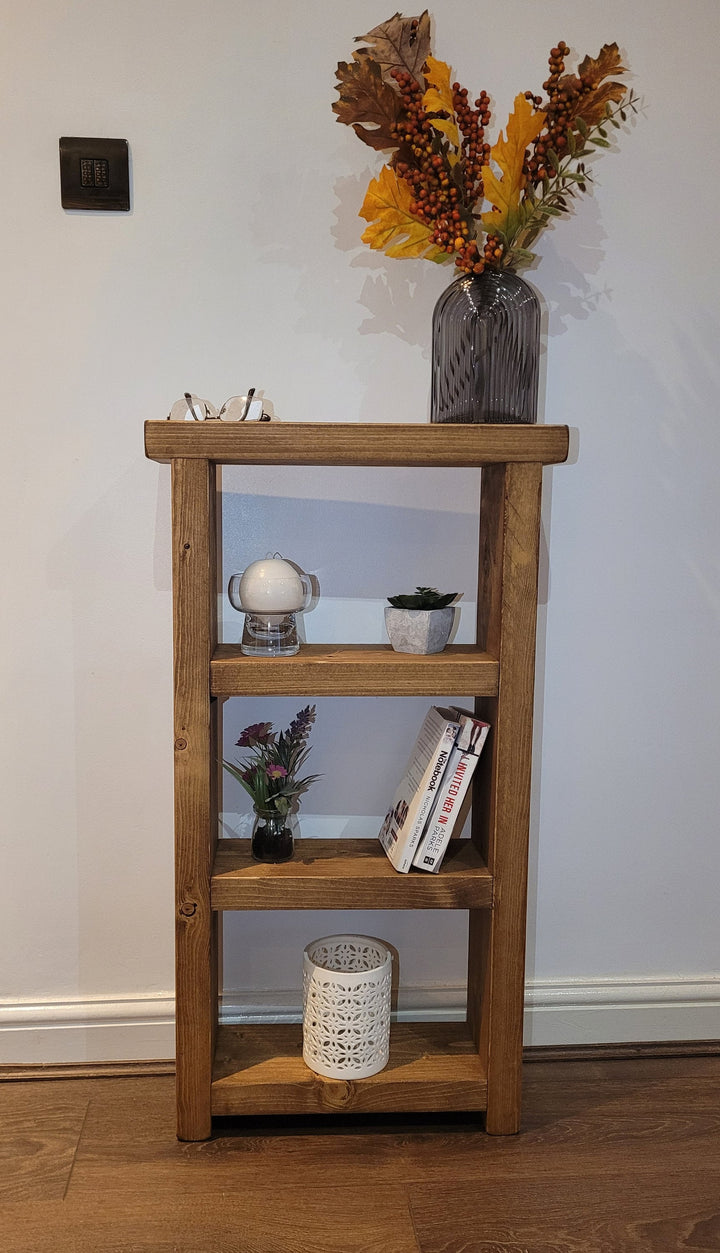 Rustic shelving unit tall side narrow table book shelf various colours and sizes handmade