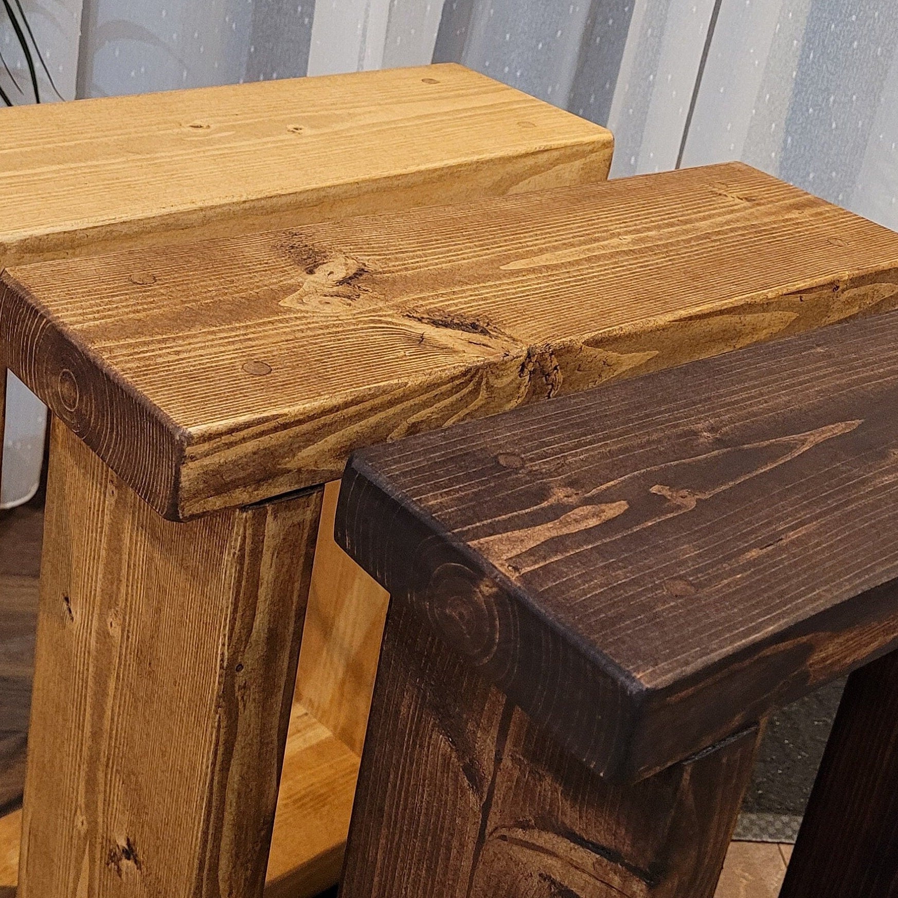 Rustic shelving unit tall side narrow table book shelf various colours and sizes handmade