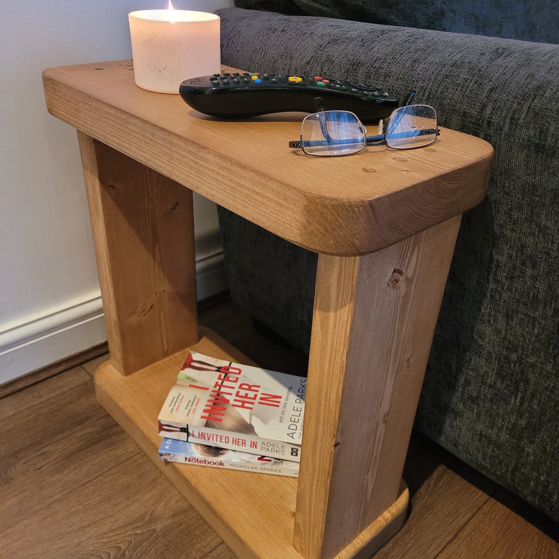 Wooden Rustic Solid 19.5 cm Coffee Sofa Side Narrow Table Bookshelf various colours and sizes handmade