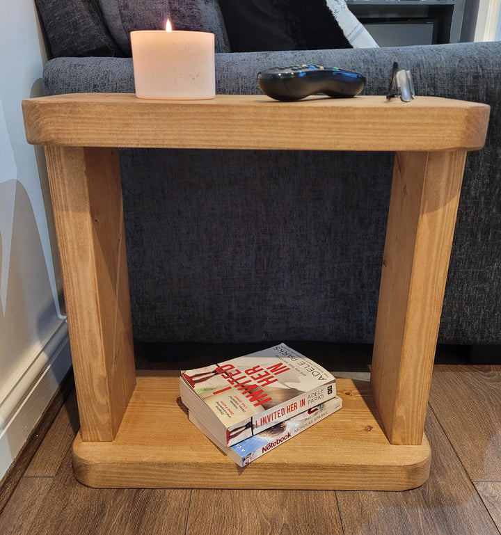 Wooden Rustic Solid Round corners 22 cm Coffee Sofa Side Narrow Table Bookshelf various wax colours handmade