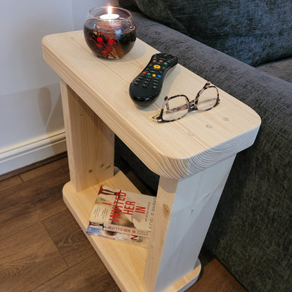 Wooden Rustic Solid Round corners 22 cm Coffee Sofa Side Narrow Table Bookshelf various wax colours handmade