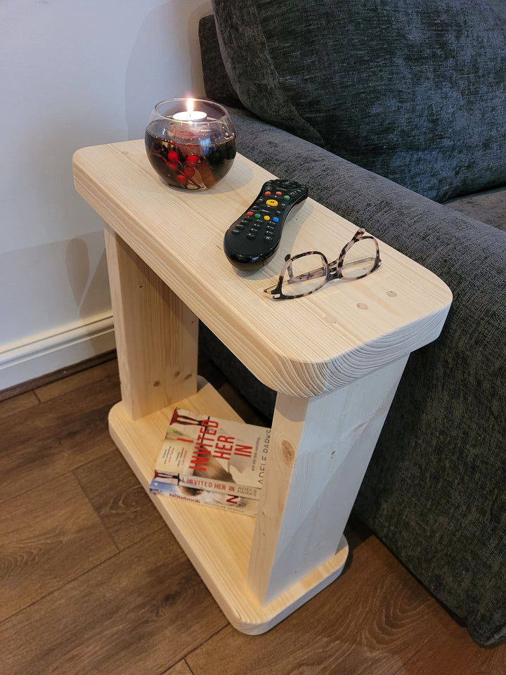 Wooden Rustic Solid Round corners 22 cm Coffee Sofa Side Narrow Table Bookshelf various wax colours handmade