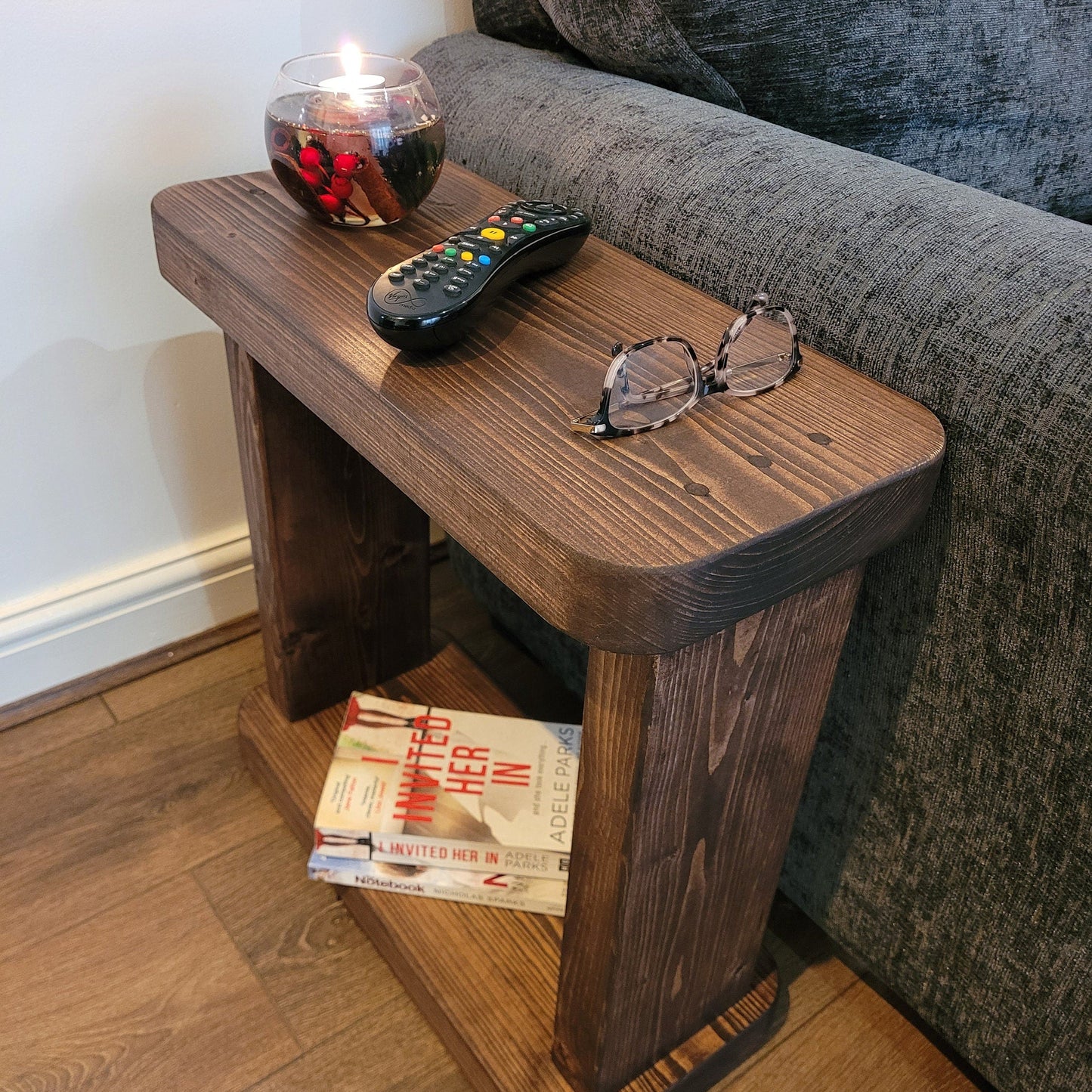 Wooden Rustic Solid 19.5 cm Coffee Sofa Side Narrow Table Bookshelf various colours and sizes handmade