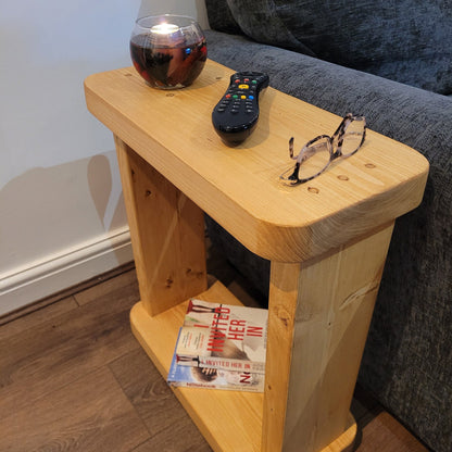 Wooden Rustic Solid Round corners 22 cm Coffee Sofa Side Narrow Table Bookshelf various wax colours handmade