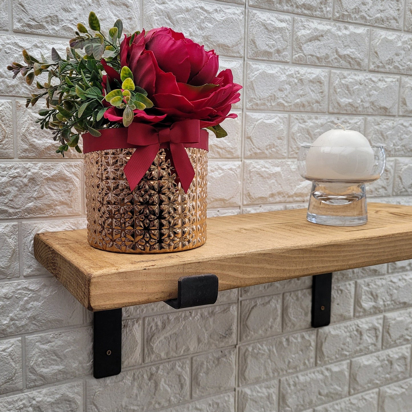 Rustic wooden shelves metal brackets/ wood 22 cm depth /4.5 cm