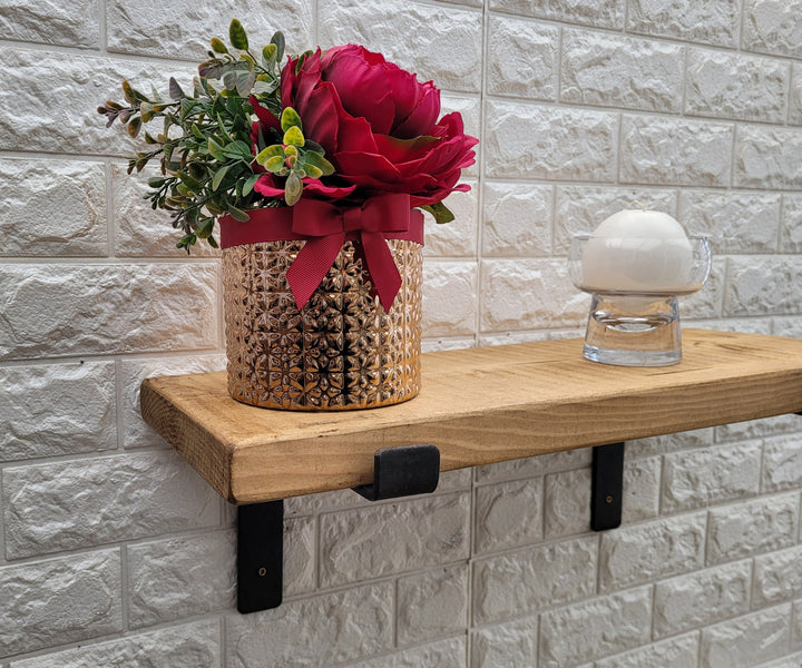 Rustic wooden shelves metal brackets/ wood 22 cm depth /4.5 cm