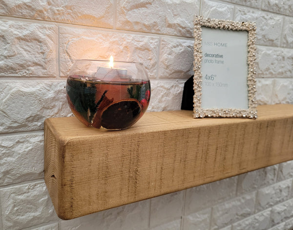 Rustic floating mantle shelf