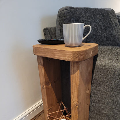 Round Corners Wooden Rustic Solid 19.5 cm Coffee Sofa Side Narrow Table Bookshelf various colours and sizes handmade