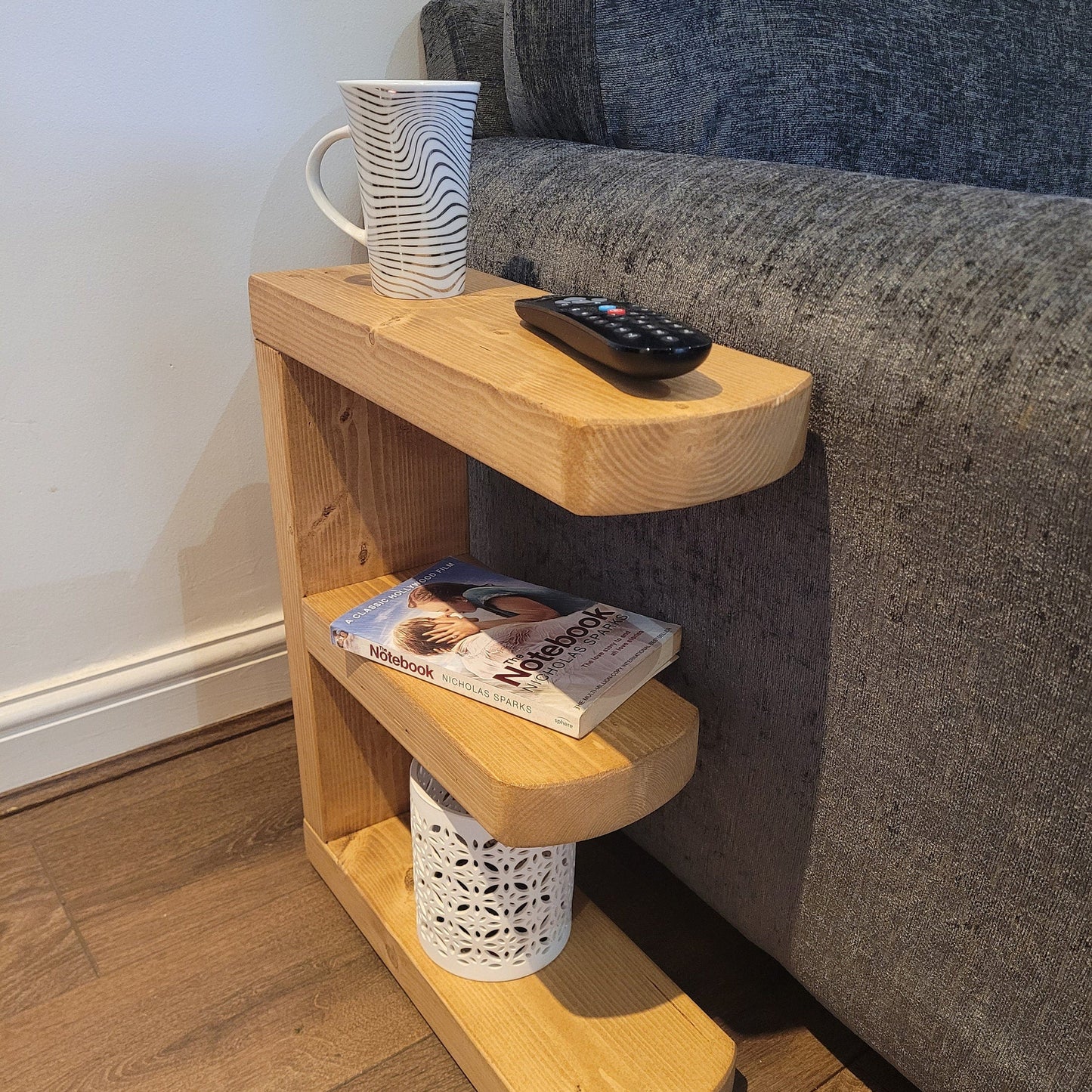 Rustic Wooden E Shape Rounded Edges Side Slim Narrow Coffee Handmade Table various colours and sizes