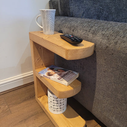 Rustic Wooden E Shape Rounded Edges Side Slim Narrow Coffee Handmade Table various colours and sizes