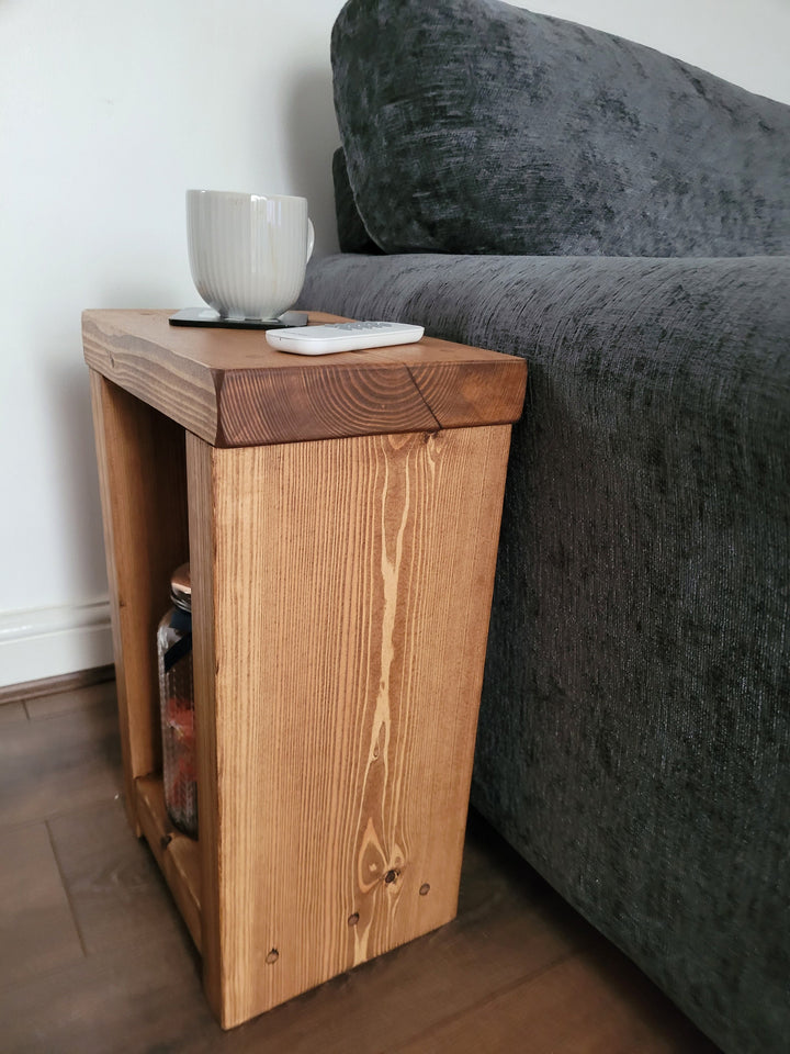 Rustic solid 19.5 cm wooden end coffee slim narrow side sofa table various colours and sizes handmade