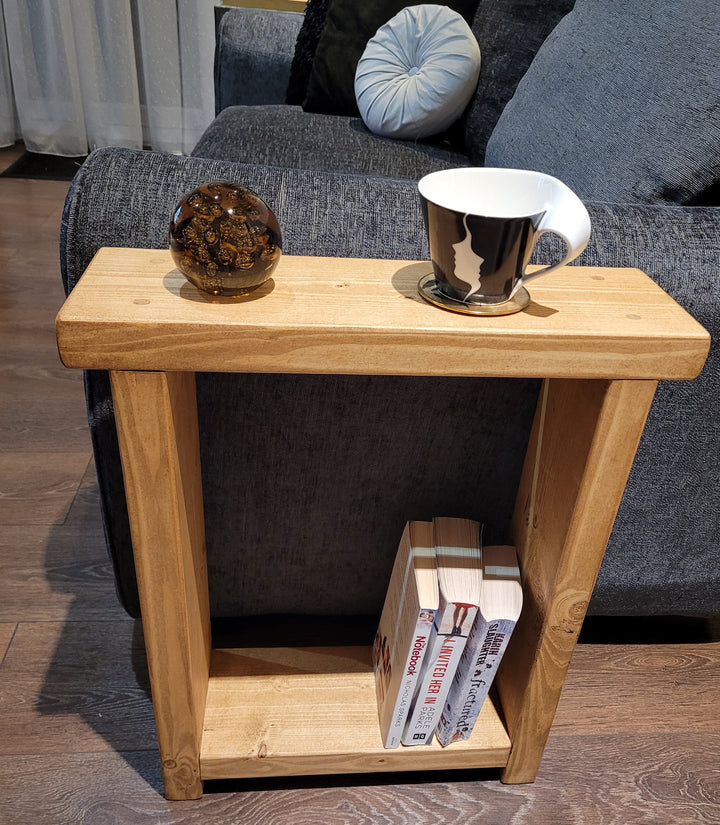 Solid wooden end coffee slim narrow side sofa rustic table various colours and sizes handmade