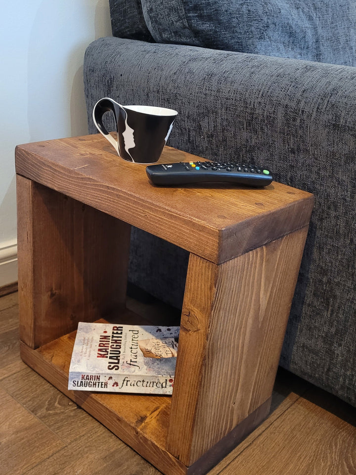 Solid rustic mini side cube coffee table14.5/17/19.5/22 cm deep various colours and sizes handmade