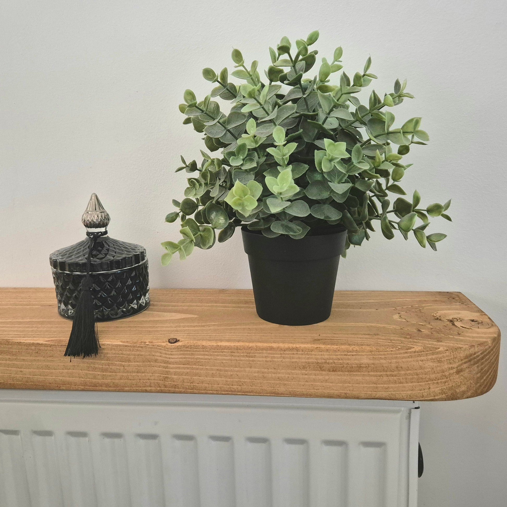 Rustic Shelf Radiator Shelves 14.5cm depth Solid Wood Round Curved Edges Concealed brackets Various sizes and wax colours handmade